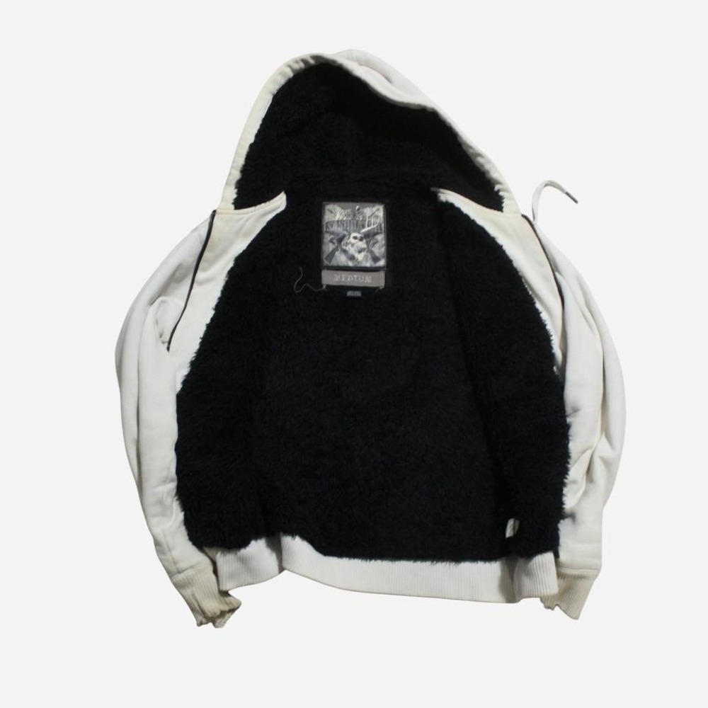 Mens Y2K Grunge Skate BMX Fox Racing Sasquatch Faux Fur Lined Zip-up Hoodie - Picture 4 of 7